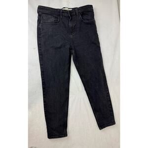 Tapered Jeans Black High Rise Ankle Length Crop Denim Pants - Size 34 * 26